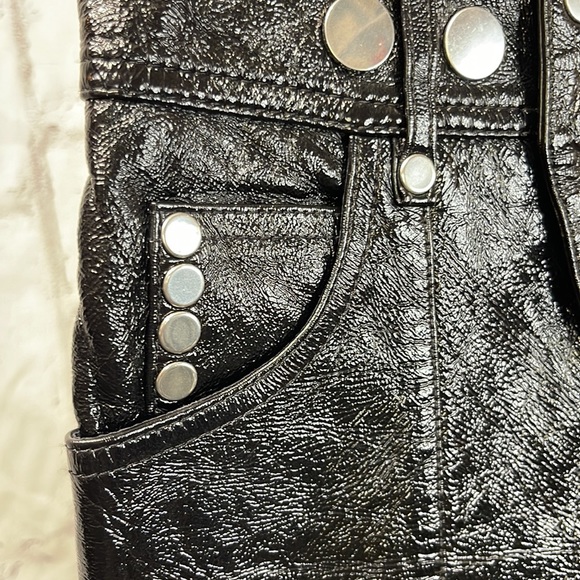 Alexander Wang Leather Pants Zipper Ankle Silvertone Disk Snaps 5-Pocket Style - Picture 5 of 14